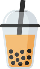Bubble Tea Drink Vector, a fun illustration of a pearl milk tea with tapioca balls and a thick straw, symbolizing a trendy beverage, popular street food, and refreshment.