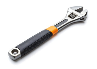 Adjustable wrench with black and orange grip on a white background