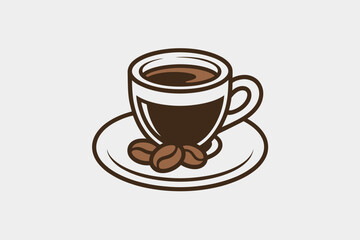 Obraz premium A stylized illustration of a cup of coffee with beans on a saucer against a plain background image