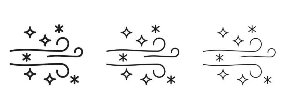 Snow blowing icon in linear versions. Editable line