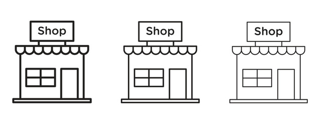 Shop icon in linear versions. Editable line