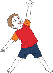 Happy young boy reaching up with excitement and joy art