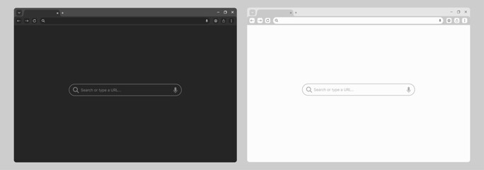 Browser window website mockup template with frames for PC laptop tablet and mobile, light dark night modes, vector UI web design presentation