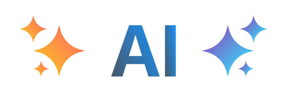 Generative AI stars and sparkles logo icon PNG with colorful flat designs, modern AI symbols for creative tools and tech apps vector illustration