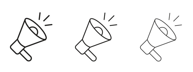Megaphone icon in linear versions. Editable line