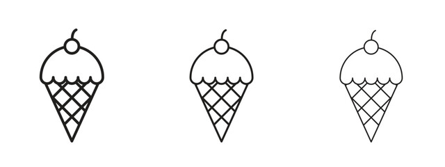 Ice cream icon in linear versions. Editable line