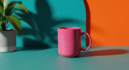 Colorful porcelain coffee cups on a wooden table