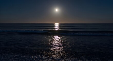 Obraz premium Stunning full moon illuminates ocean waves with shimmering reflection across dark water