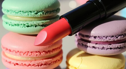 A delightful assortment of colorful French macaroons rests on a rustic wooden table