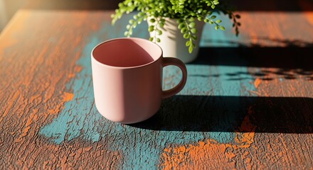 Morning beverage with a flower on a wooden cafe table