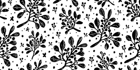Black and White Floral Seamless Pattern: Botanical Print Design