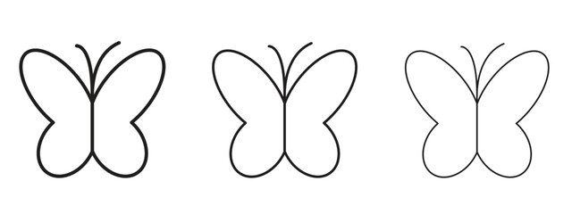 Butterfly icon in linear versions. Editable line