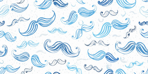 Seamless Pattern: Blue & Gray Mustaches Background