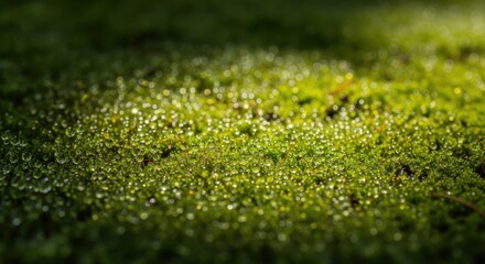 Naklejka premium Close Up of Green Moss with Dew Drops in Natural Environment