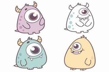 Cute Cartoon Monsters Set Vector Illustration