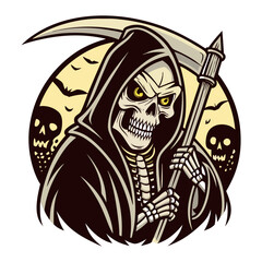 Grim Reaper with Scythe Horror Halloween Vector Illustration