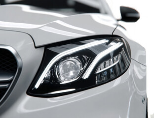 Isolated PNG: Close-Up of a Silver Car Headlight
