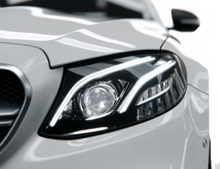 Isolated PNG: Close-Up of a Silver Car Headlight
