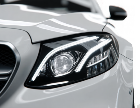 Isolated PNG: Close-Up of a Silver Car Headlight