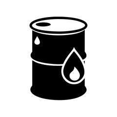 Illustration of a black oil barrel with a drop of fuel, representing the petroleum industry and energy resources