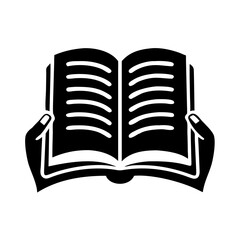 Vector art of silhouette of hands holding an open book, representing reading, education, and the pursuit of knowledge