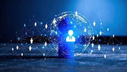 Central Figure Personified Within A Networked Sphere Illustrating Influence And Connection Against A Cool Blue Background
