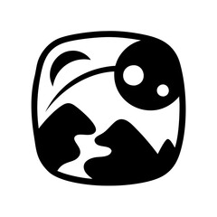 Vector art of mountain landscape with moon at night