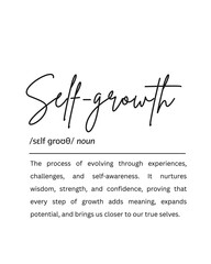 Self-Growth Definition Digital Download, Positive Quote Printable Poster, Minimalist Wall Art for Home Office, Dorm, or Student Gift