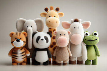 Cute Cartoon Animal Group &ndash; Tiger, Elephant, Panda, Giraffe, Monkey, Cow, Frog
