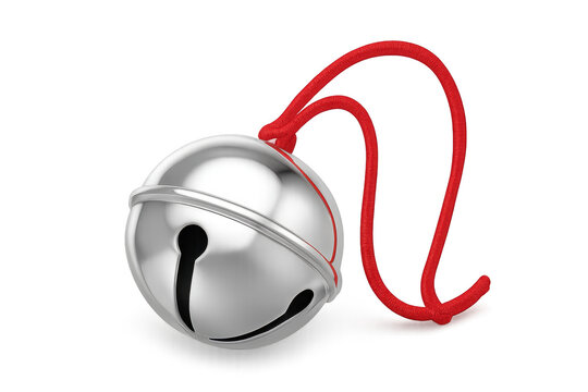 Silver Jingle Bell with Red String on Transparent Background