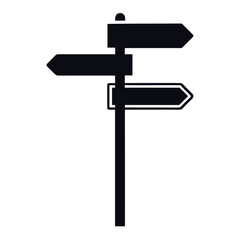 Three-Way Directional Signpost Icon, Black Silhouette