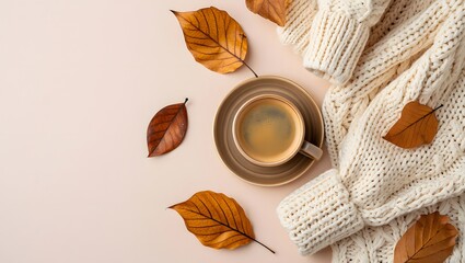 cup of coffee and autumn leaves