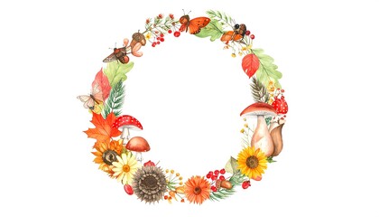 Autumn wreath with nature elements