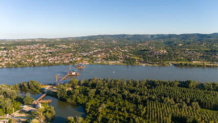 Bridge Construction Over Danube River. Novi Sad, Serbia