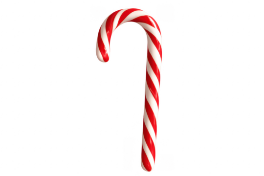 Red and white christmas candy cane with transparent background