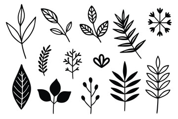 Creative black leaf silhouettes perfect for botanical illustrations or design projects.