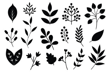 black silhouettes of leaves