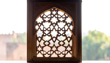 Intricate Diamond Lattice Window Casting Shadows with Soft Focus Featuring Brown Wooden Frame and Geometric Design