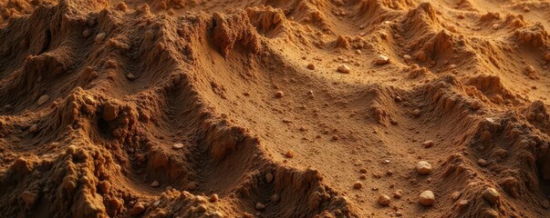 Deeply textured, dry soil background with abundant dirt , soil texture, ground texture, dust