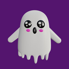 Cute 3d cartoon ghost with kawaii expression