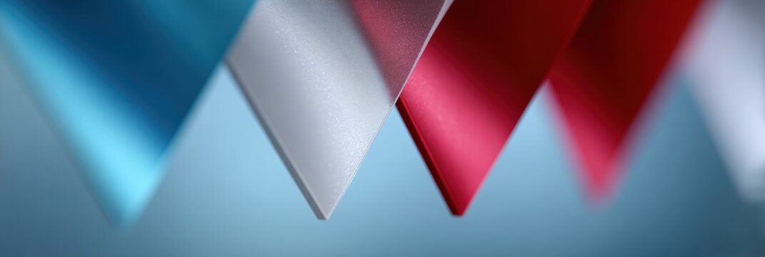 geometric patriotic banner, contemporary triangular header in patriotic colors, transparent overlapping and white center for text, clean layout