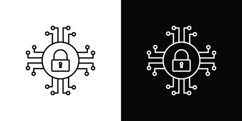 Cyber security icon design template with outline style