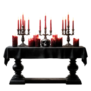 Bold halloween altar with glowing candles and mystic design on transparent background