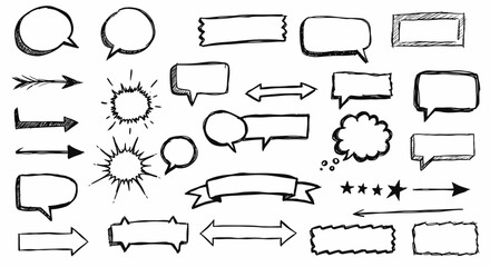 Obraz premium Collection of Hand Drawn Speech Bubbles Arrows and Decorative Elements in Sketchy Style for Design Projects