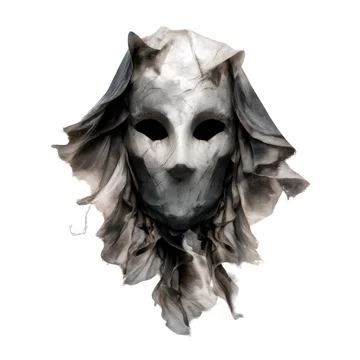 Spooky halloween ghost mask with ragged edges and dark design on white background