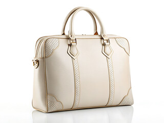 Elegant cream leather briefcase with gold accents