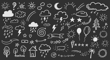 Chalkboard Weather Icons and Symbols for Educational and Design Purposes