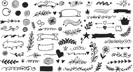 A Collection of Hand Drawn Decorative Elements and Ornaments for Creative Design Projects Offering Versatility and Aesthetic Appeal