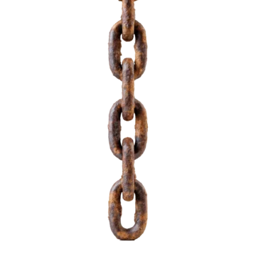 Isolated rusty chain dangling in dark spooky style on transparent background