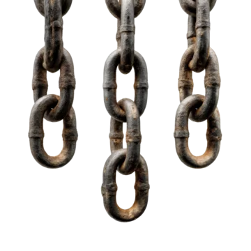 Dangling rusty chains isolated on transparent background